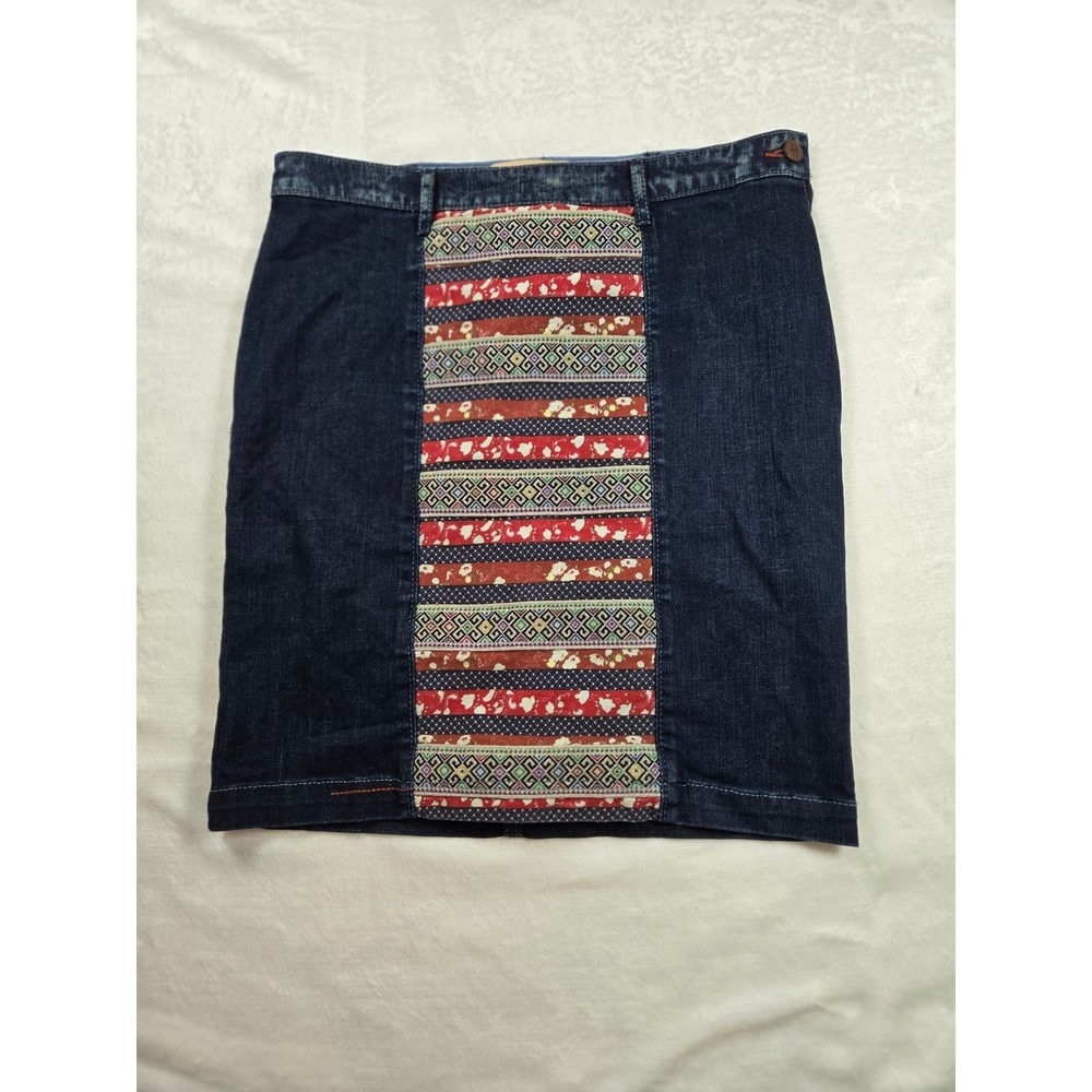 Holding Horses Anthropologie Denim Mini Skirt Embroidered Tapestry 28